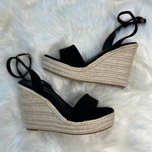NEW Espadrille Wedge Ankle Strap Sandal | Black & Tan | Size 6.5/37